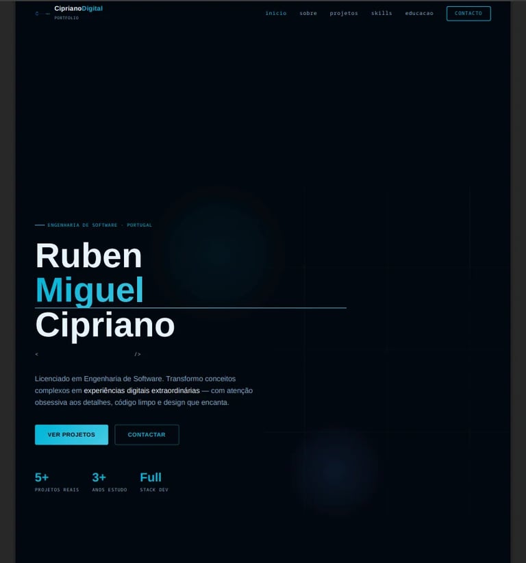 Portfolio website header for Ruben Miguel Cipriano, a software engineer with digital expertise